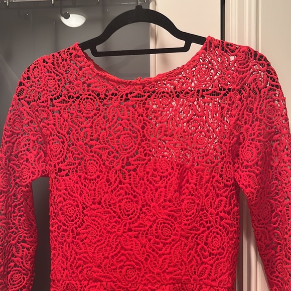 REISS - LONG SLEEVE RED GUIPURE LACE MIDI LADY DRESS - NWTags - Picture 6 of 8
